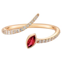 Adjustable red lab ruby marquise 14k gold ring.