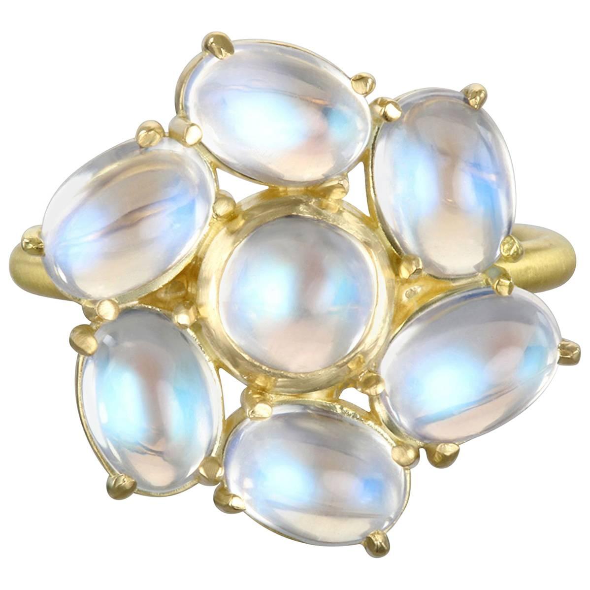 Faye Kim 18k Gold Daisy Moonstone Statement Ring