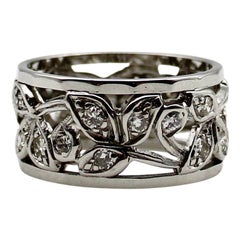Vintage 14K Weißgold Blatt-Diamantring mit netzförmigen Blättern