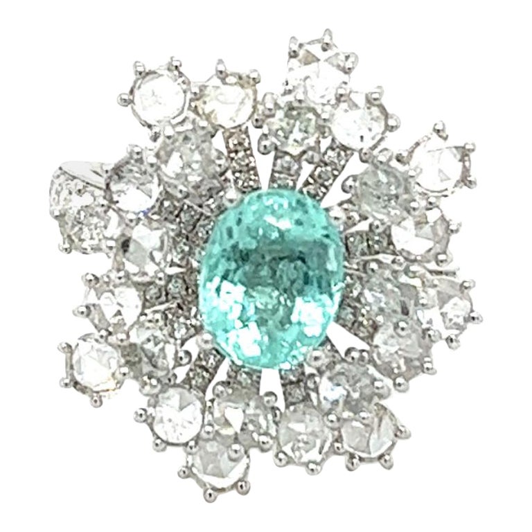 18K White Gold Paraiba Tourmaline Ring with Diamonds