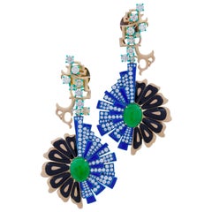 Orecchini con giadeite birmana, smalto e diamanti, oro 18 carati, Austy Lee