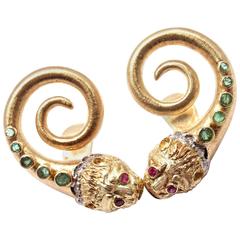 Ilias Lalaounis Ruby Emerald Diamond Gold Chimera Earrings