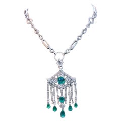 Collar ART DECO de 18 quilates con diamantes 9,00 quilates de esmeraldas de Zambia con certificado AIG