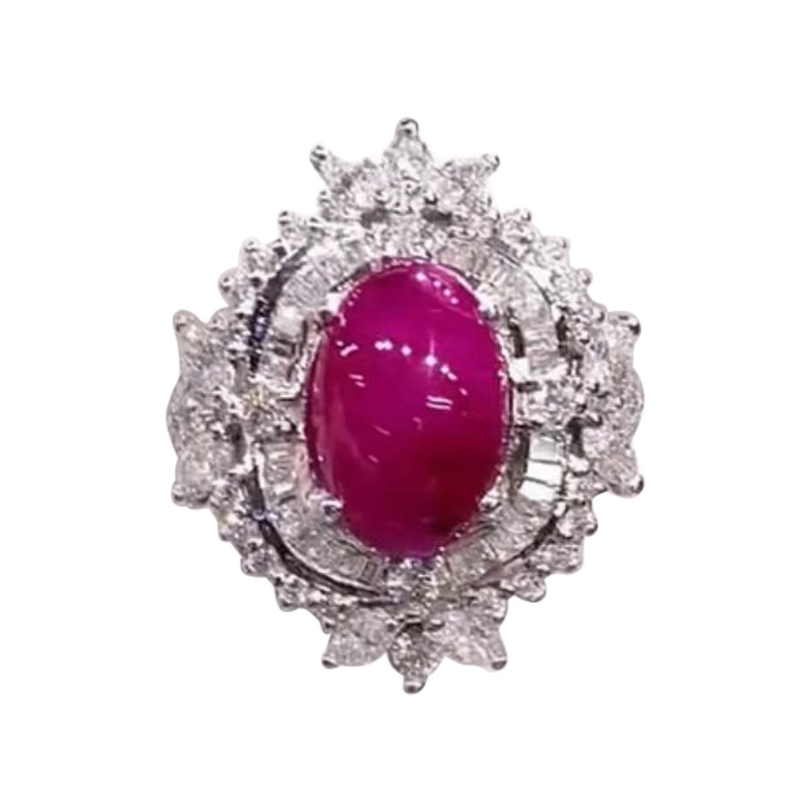 Rubíes naturales de Birmania certificados AIG de 3.40 qts  Anillo de oro de 18 quilates con diamantes de 1,50 quilates