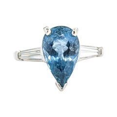 Vintage Santa Maria Color Aquamarine Ring With Diamonds In 950pt Platinum