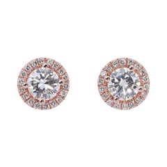 Enchanteresses clous d'oreilles halo de diamants taille idéale de 1,60 carat 