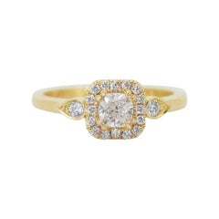 Sophisticated 0.96ct Diamonds Halo Ring in 18k Yellow Gold - GIA Certified