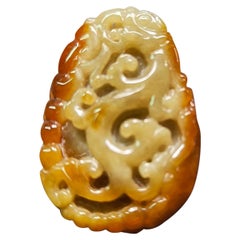Natural Myanmar Bi-color Double Side Carved Ancient Dragon Jade