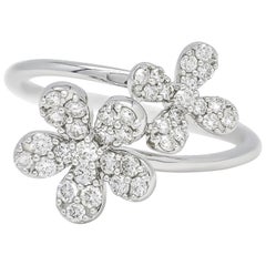 Natural Diamond 0.56 cts 18KT White Gold Two Flower Statement Ring