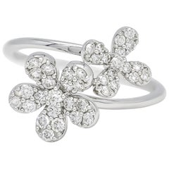 Bague fantaisie à deux fleurs en or blanc 18 carats avec diamant naturel 0,56 carat