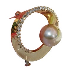 Brilliant with 11 mm South Sea Pearl Brooch 10 grams 0.40 ct TW IF great Luster 