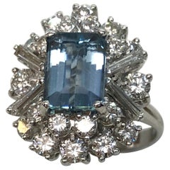 Vintage 18 Karat White Gold Aquamarine and Diamond Ring