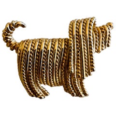 Vintage Napier Gold Shaggy Dog Lhasa Apso Figural Brooch Pin - Unique Stamping Error
