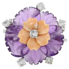 Luise Amethyst Coral Gold Flower Ring