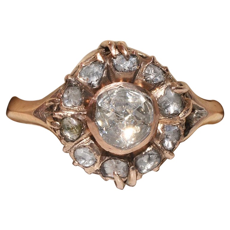 Antique Circa 1900s 8k Gold Handmade Natural Rose Cut Diamond Decorated Ring