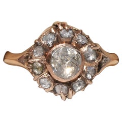Bague ancienne des années 1900 en or 8 carats, faite à la main, décorée de diamants naturels taille rose 