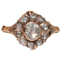 Antique Circa 1900s 8k Gold Handmade Natural Rose Cut Diamond Decorated Ring