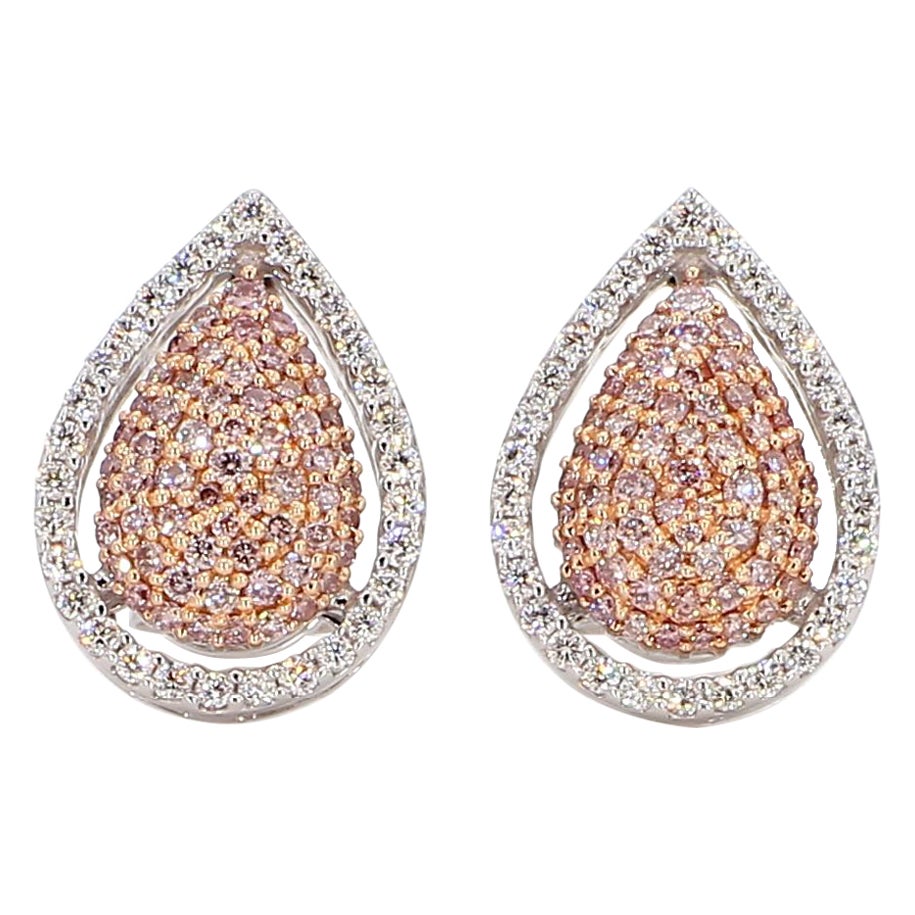 Natural Pink Round Diamond 0.70 Carat TW Gold Stud Earrings