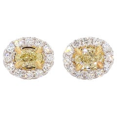 Natural Yellow Oval Diamond 0.91 Carat TW Gold Stud Earrings