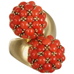 18k Gold Red Coral Gold Bypass Ring