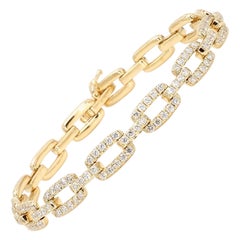 Natural White Round Diamond 3.24 Carat TW Yellow Gold Link Bracelet