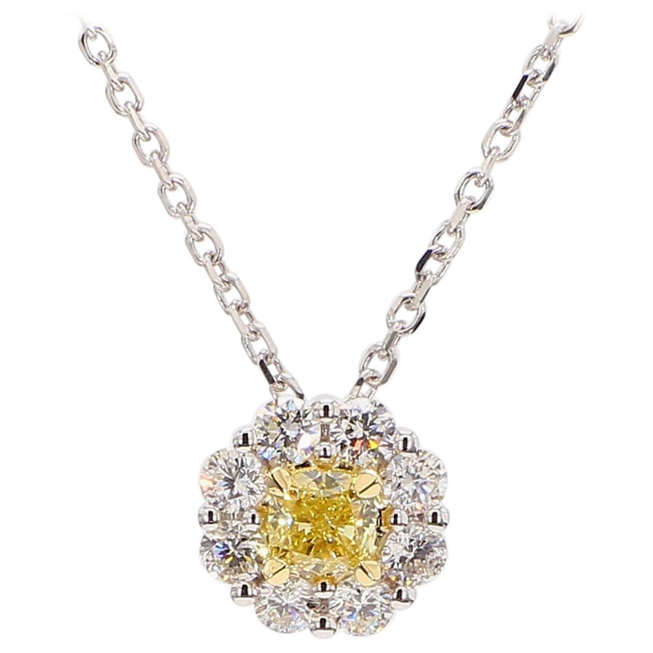 Natural Yellow Cushion and White Diamond 1.07 Carat TW Gold Drop Pendant