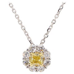 natürlicher gelber Kissen- und weißer Diamant 1.07 Karat TW Gold-Tropfen-Anhänger