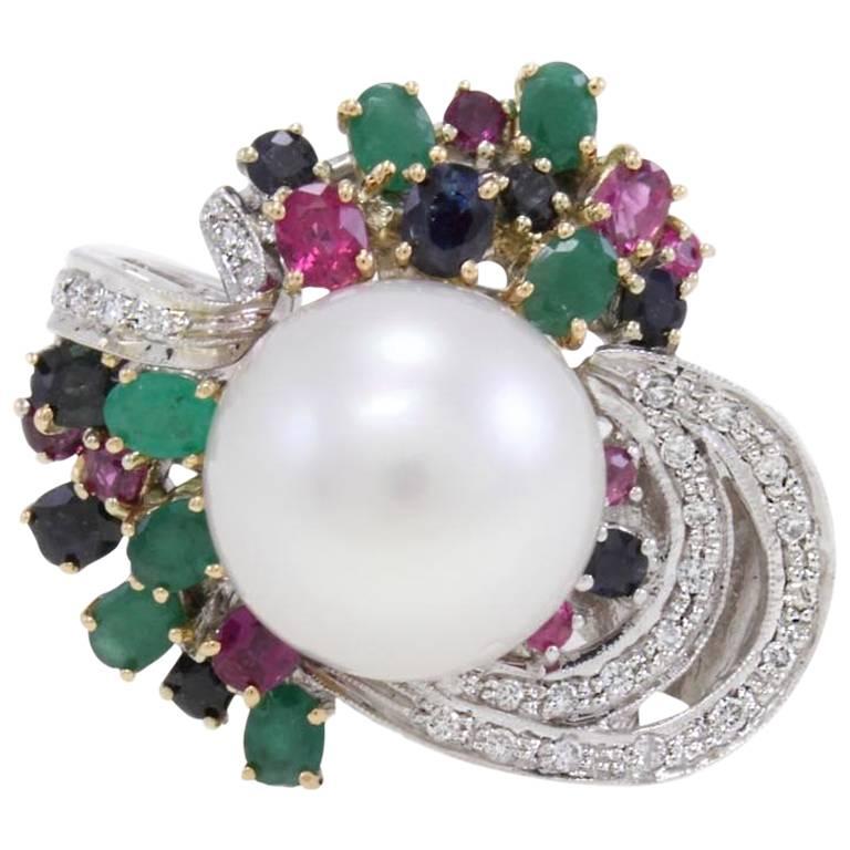 Multi-Colored Australian Pearl Two-Color Gold Ring