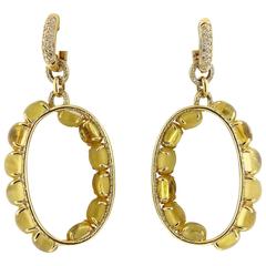 Large Diamond Citrine Gold Oval Drop Hoop Earrings Large Diamond Citrine Gold Oval Drop Hoop Earrings