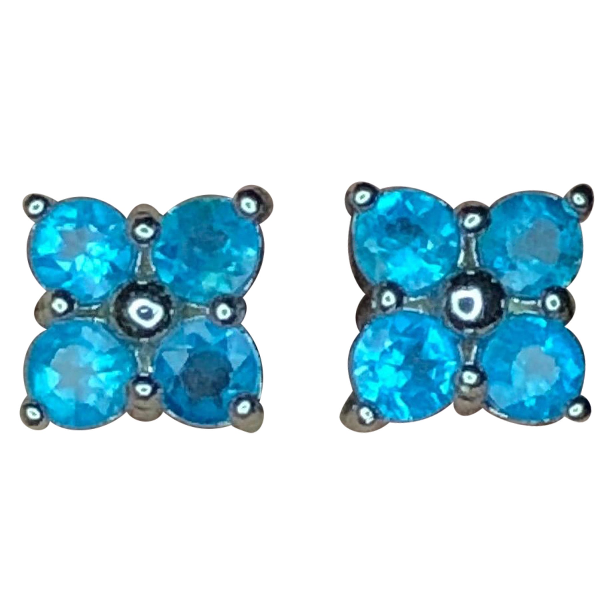 No Reserve Beautiful Neon Blue Floral Design Apatite Stud Earrings 