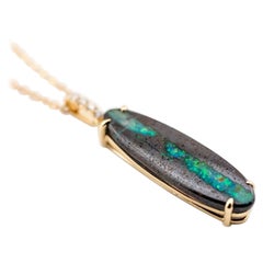 Unique Pattern Boulder Opal Diamond Pendant Necklace 18K Yellow Gold