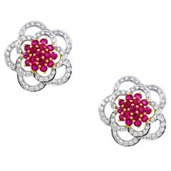 1.39 cts of Diamond and 1.03 cts of Ruby Stud Earrings
