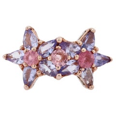 Modern New Tanzanites Pink Sapphires Silver Flower Ring