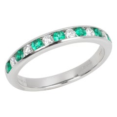 Used Tiffany & Co. Brilliant Cut Emerald And Diamond Platinum Half Eternity Ring