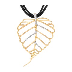 Angela Cummings 18K Yellow Gold 0.15 ct Diamond Leaf Necklace