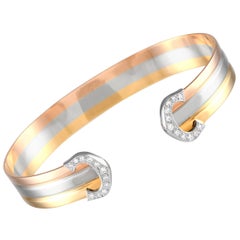 Cartier 18K Yellow, White and Rose Gold Diamond Double C Trinity Bracelet