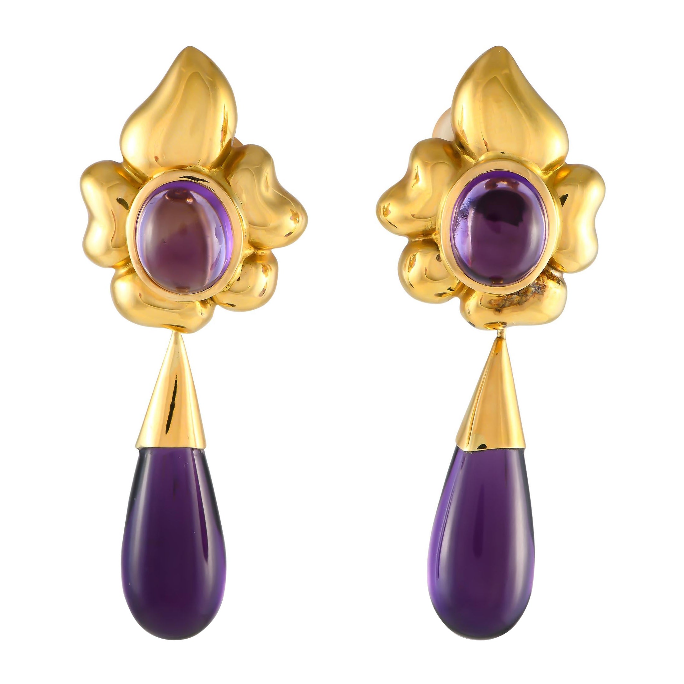 18K Gold Amethyst Drop Earrings 3.3ct x 2 pieces Gemstone Per Jewellery Fine Jewellery Purple Colour