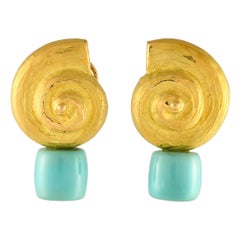 18K Yellow Gold Turquoise Earrings