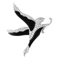 Lavin 18K White Gold 1.59 ct Diamond and Onyx Bird Brooch