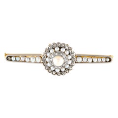 14K Yellow Gold Diamond and Seed Pearl Brooch