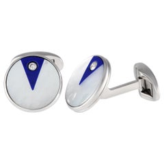 Piaget 18K White Gold Diamond, Lapis Lazuli, and Mother of Pearl Cufflinks
