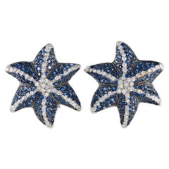 18K White Gold 1.05 ct Diamond and 6.25 ct Sapphire Starfish Earrings