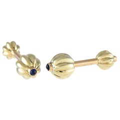 Tiffany & Co. 14K Yellow Gold and Sapphire Ridged Ball Cufflinks