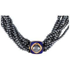 Tiffany & Co. 18K Yellow Gold Hematite and Enamel Bead Necklace