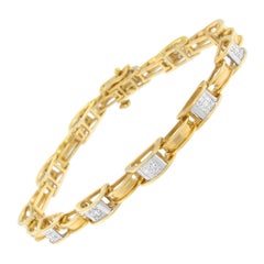 Bracelet en or jaune 14K à maillons en chaîne et diamants taille princesse 1.00 cttw