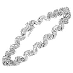 10K White Gold 2.00 Cttw Diamond Floral Design Swirl Link Bracelet
