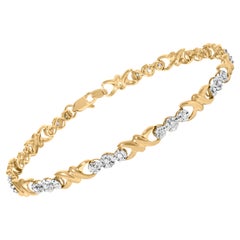 10k Yellow Gold 1/3 Cttw Diamond 3 Stone and X-Link Bracelet- 7.50" Inches