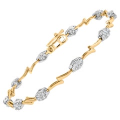 10K White and Yellow Gold 1.00 Cttw Diamond Oval Shaped Cluster Link Bracelet