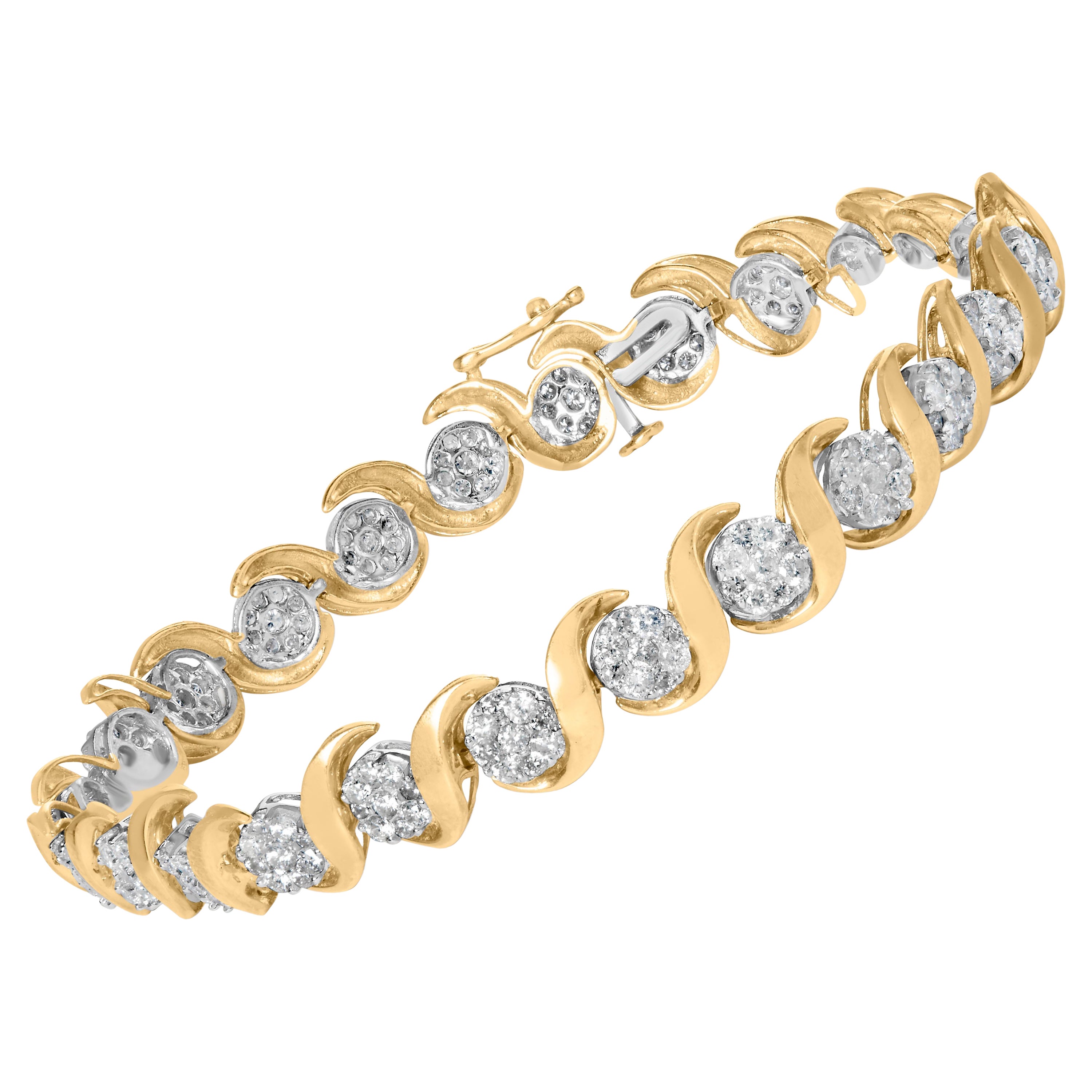 10K Yellow Gold 4.00 Cttw Round-Cut Diamond Floral Link 7.5" Bracelet