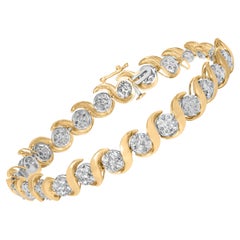 10K Yellow Gold 4.00 Cttw Round-Cut Diamond Floral Link 7.5" Bracelet